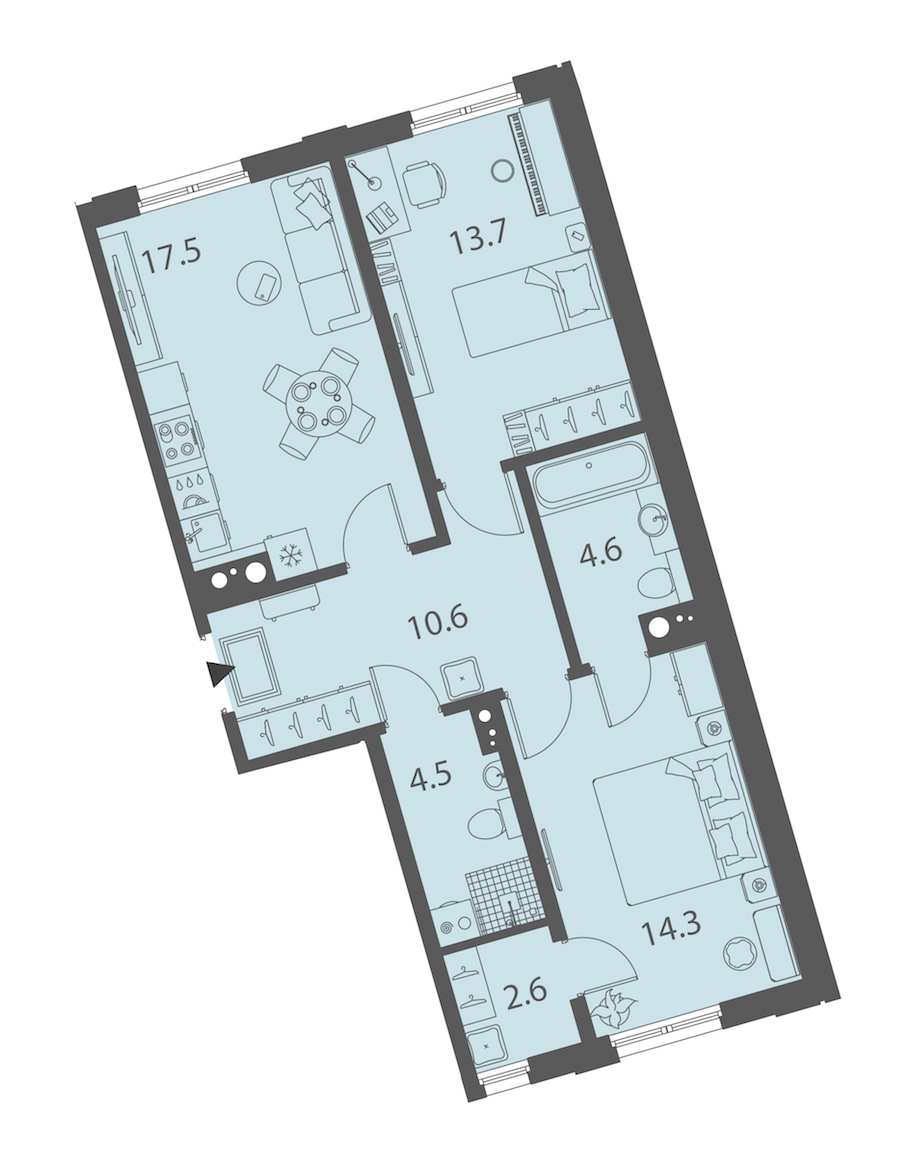 2-комнатная квартира 67.8 м², 8/10 эт., ЖК «DOMINO Premium»